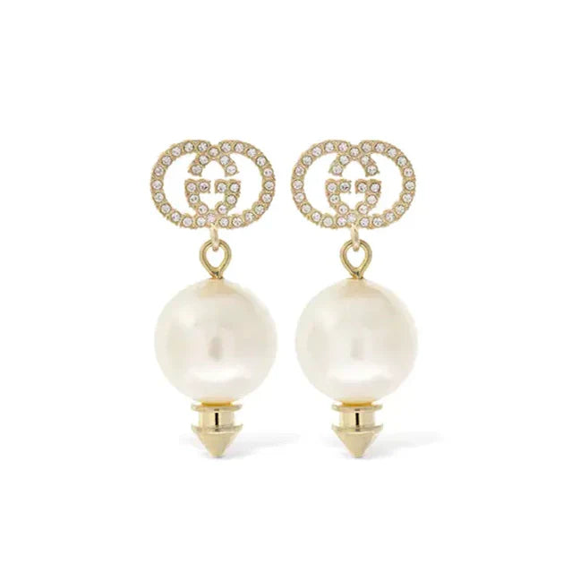 18K Gucci Pearl Pendant Earrings