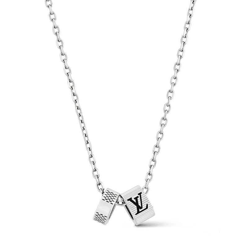 18K Louis Vuitton Damier Rings Pendant Necklace