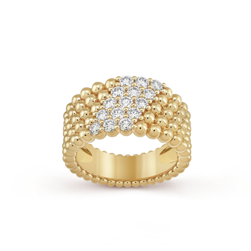 18K Van Cleef & Arpels Perlee Diamonds Five Rows Ring