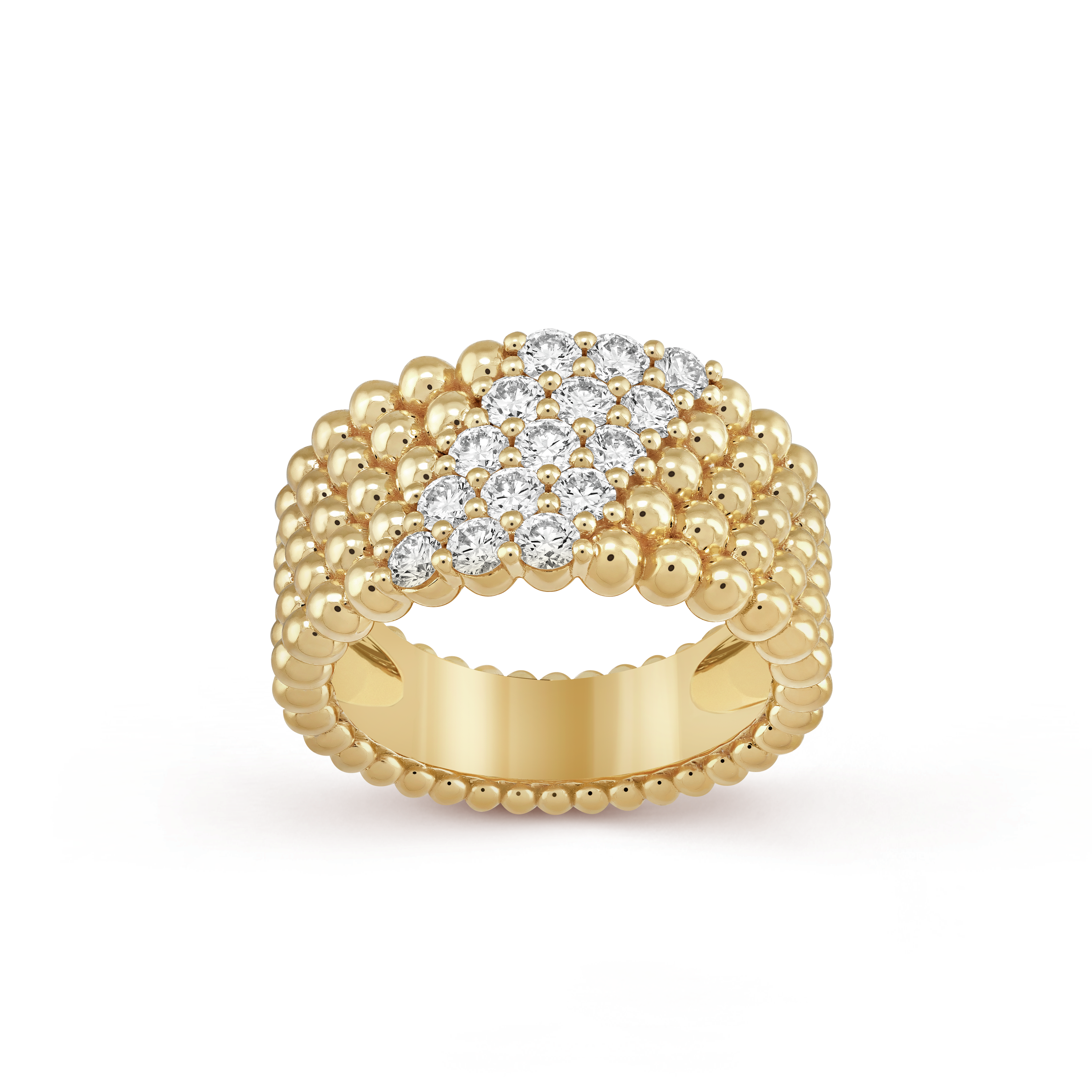 18K Van Cleef & Arpels Perlee Diamonds Five Rows Ring