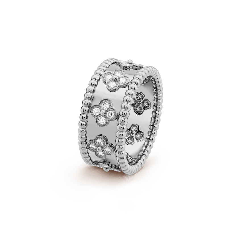 18K Van Cleef & Arpels White Gold Perlee Clovers Ring
