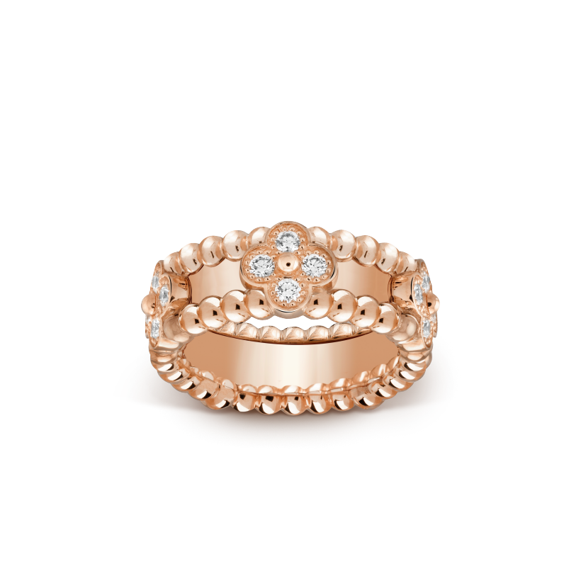 18K Van Cleef & Arpels Rose Gold Perlee Clovers Ring