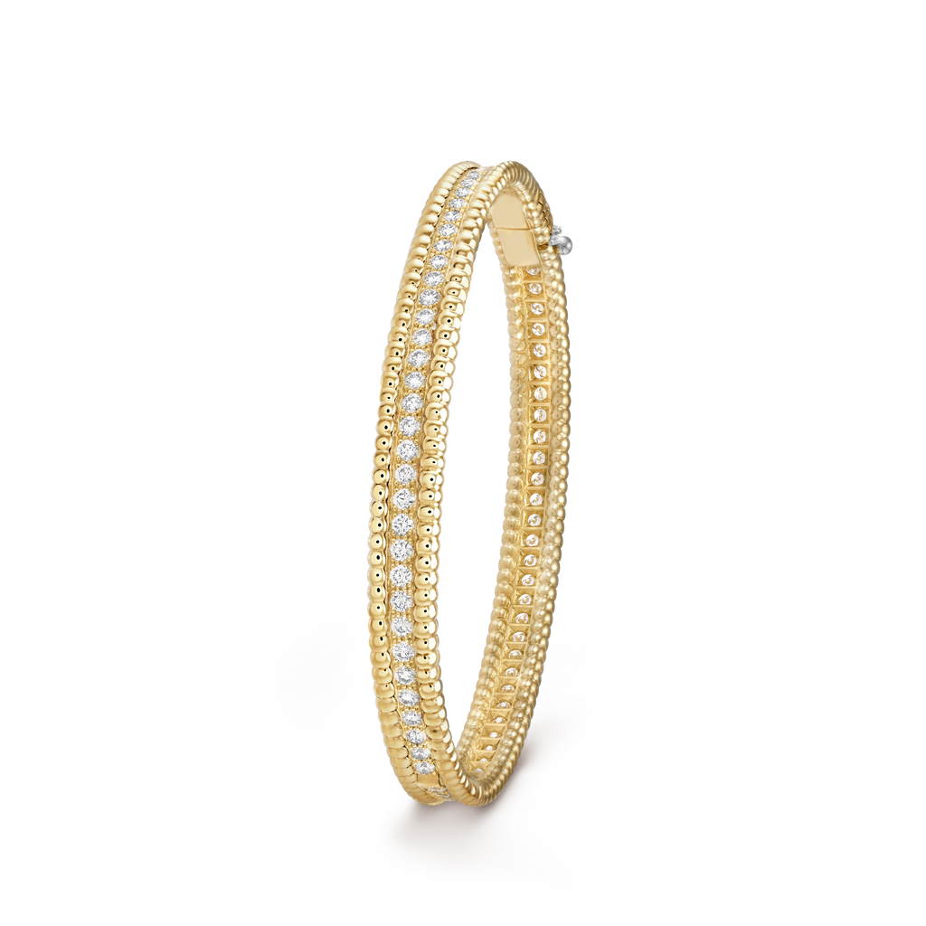 18K Van Cleef & Arpels Yellow Gold Perlee Diamonds One Row Bracelet
