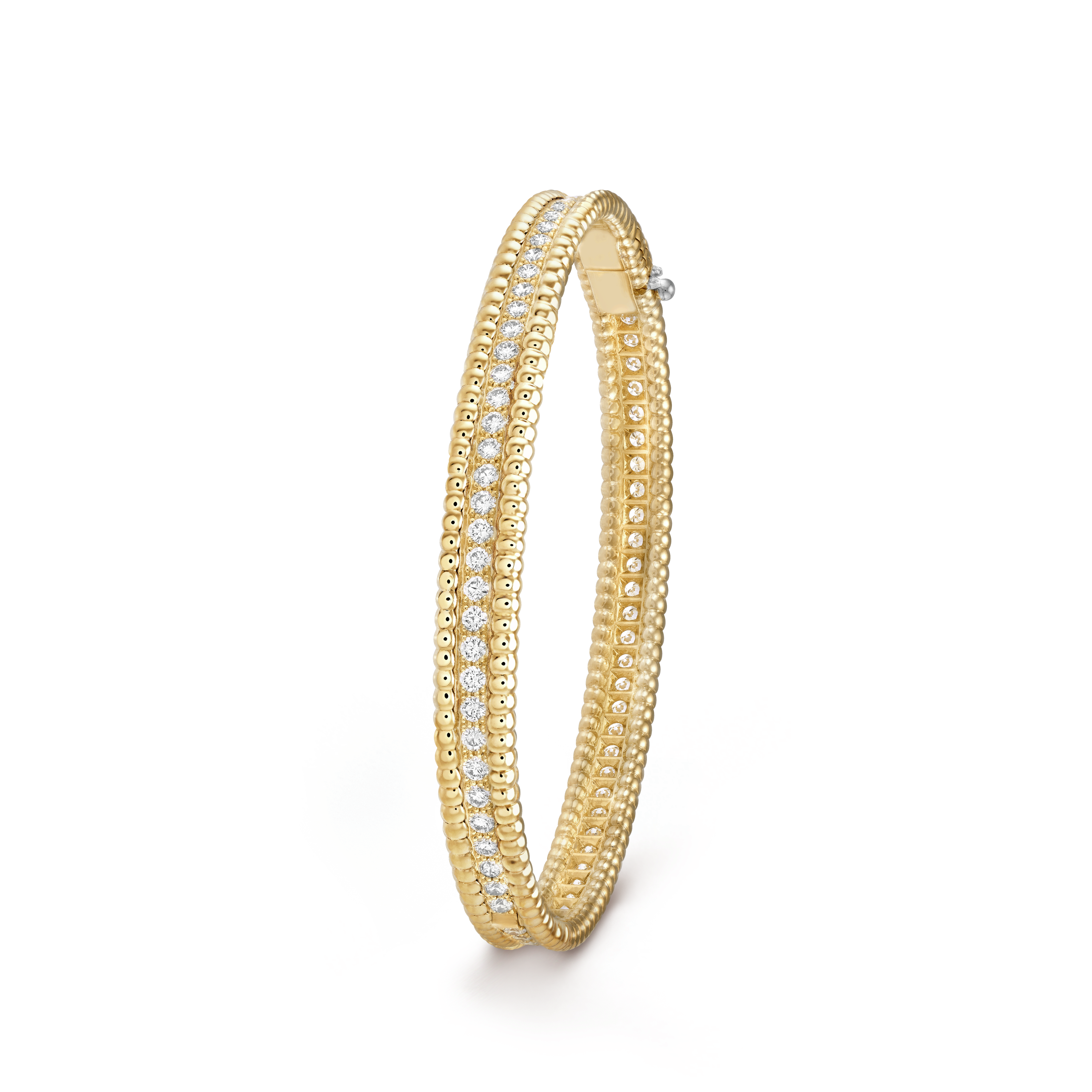 18K Van Cleef & Arpels Yellow Gold Perlee Diamonds One Row Bracelet