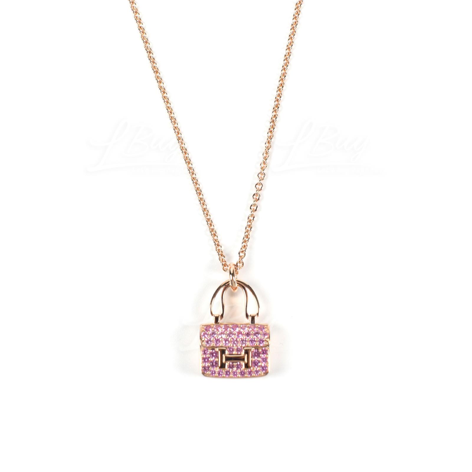 18K Hermes Amulettes Constance Pink Diamonds Pendant Necklace