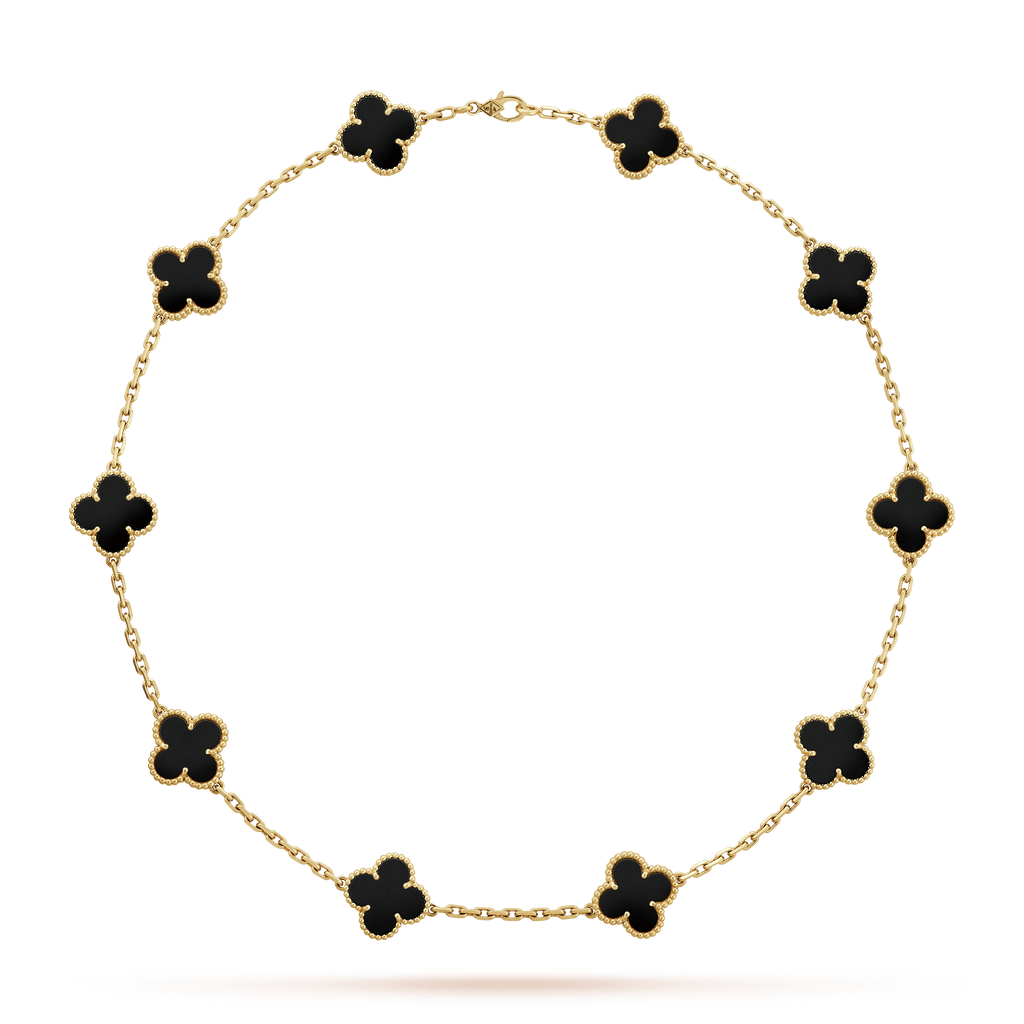18K Van Cleef & Arpels Vintage Alhambra Black 10 Motifs Clover Necklace