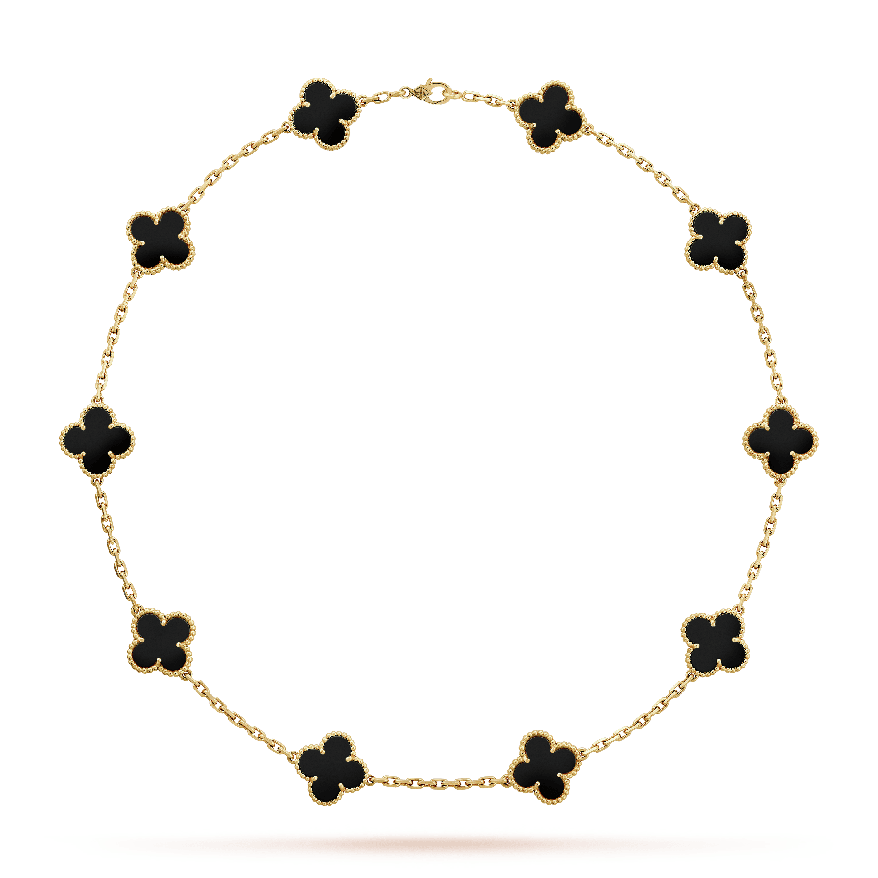 18K Van Cleef & Arpels Vintage Alhambra Black 10 Motifs Clover Necklace
