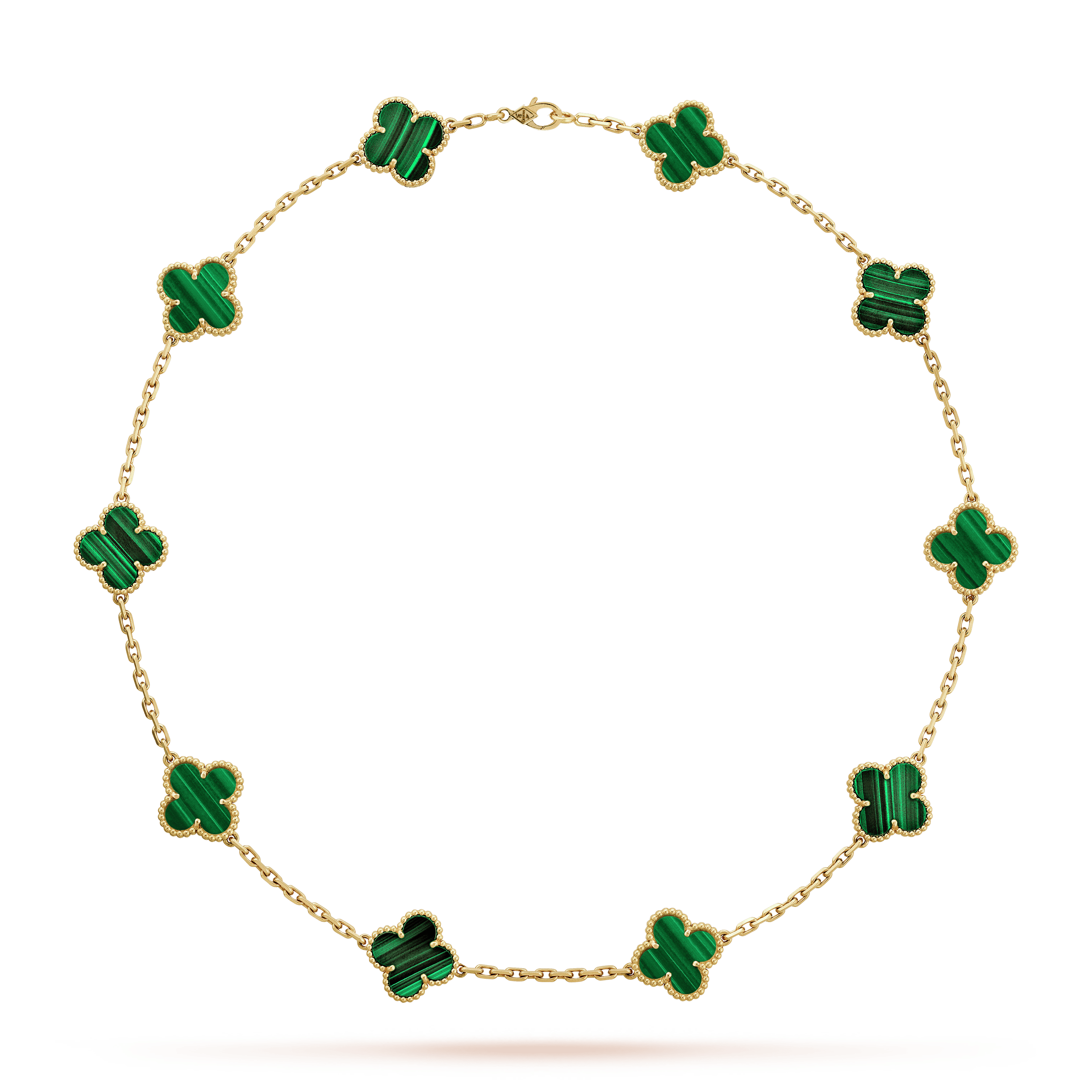 18K Van Cleef & Arpels Vintage Alhambra Malachite 10 Motifs Necklace