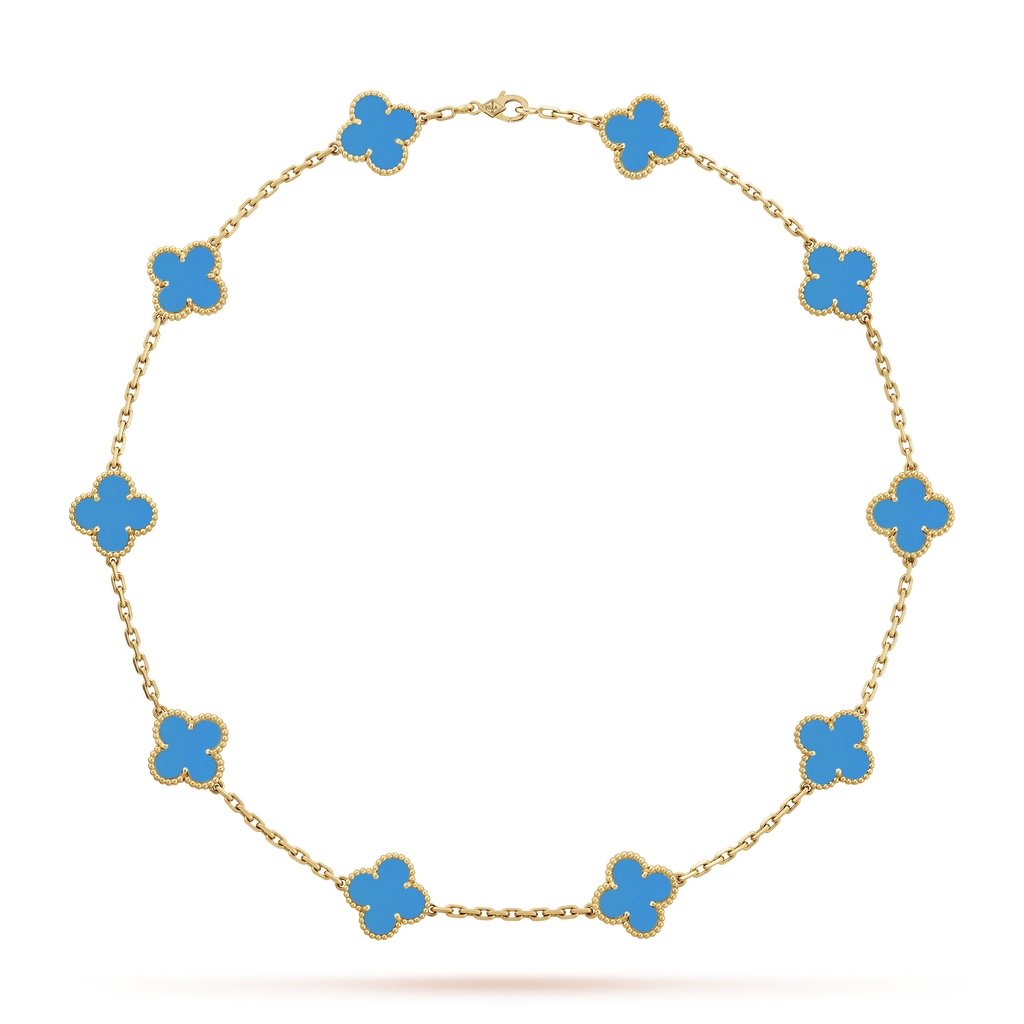 18K Van Cleef & Arpels Vintage Alhambra Agate 10 Motifs Necklace