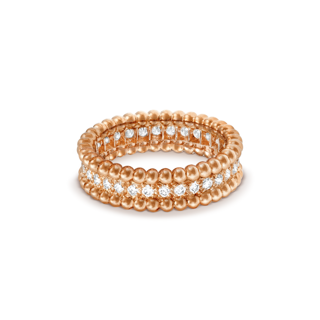 18K Van Cleef & Arpels Rose Gold Perlee Diamonds Ring