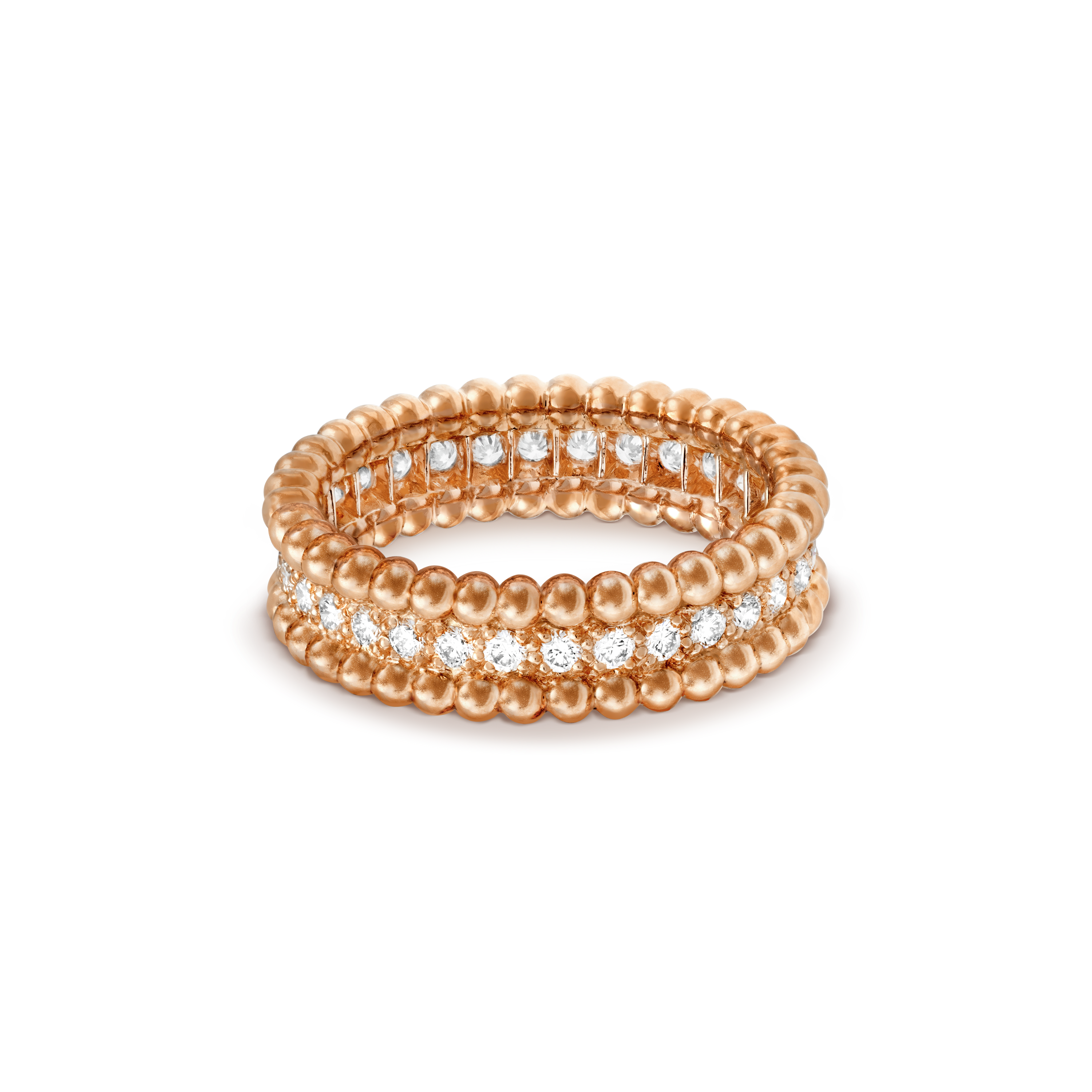 18K Van Cleef & Arpels Rose Gold Perlee Diamonds Ring