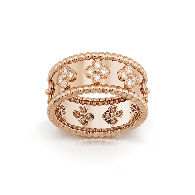 18K Van Cleef & Arpels Rose Gold Perlee Clovers Ring