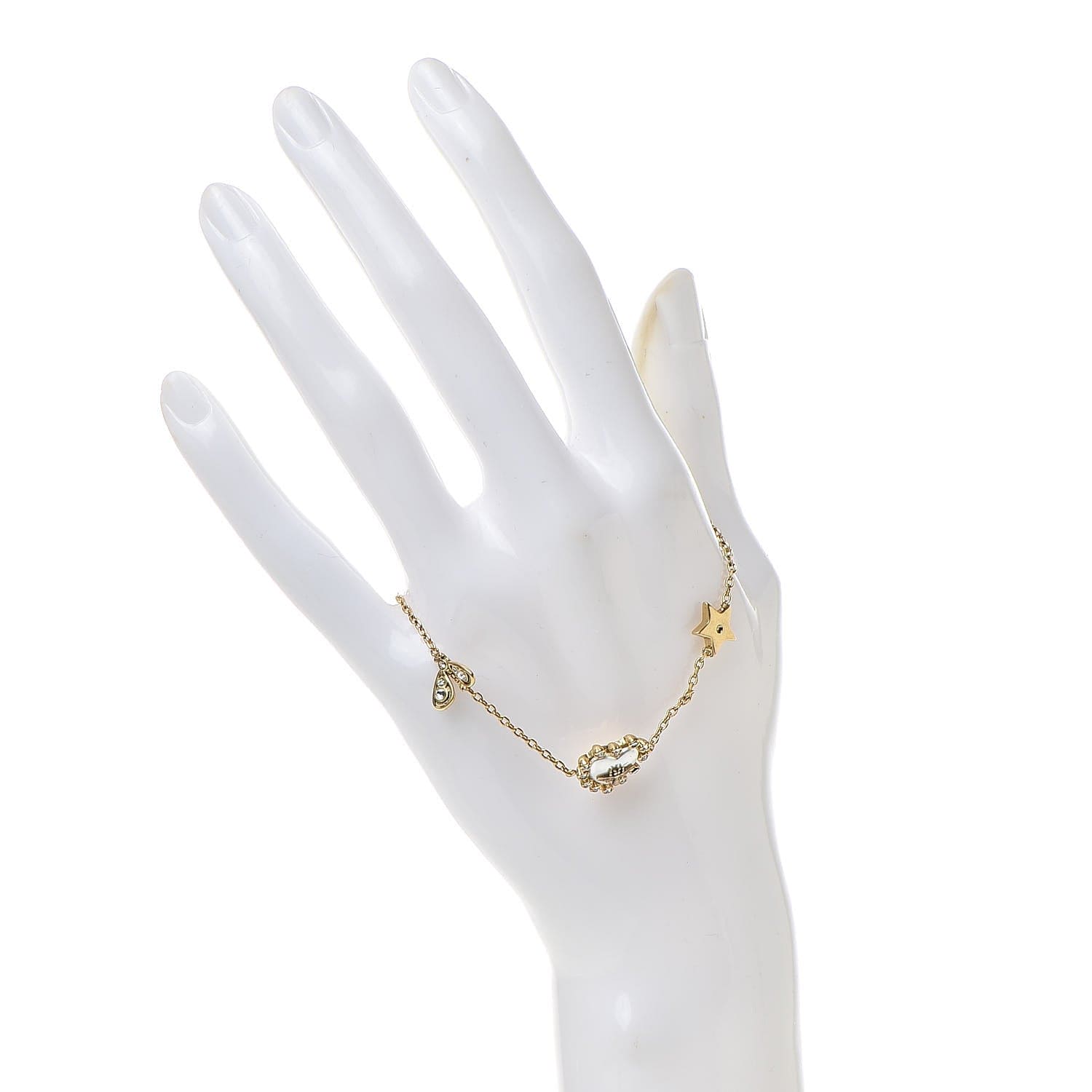 18K Dior Crystal Heart Station Charms Bracelet
