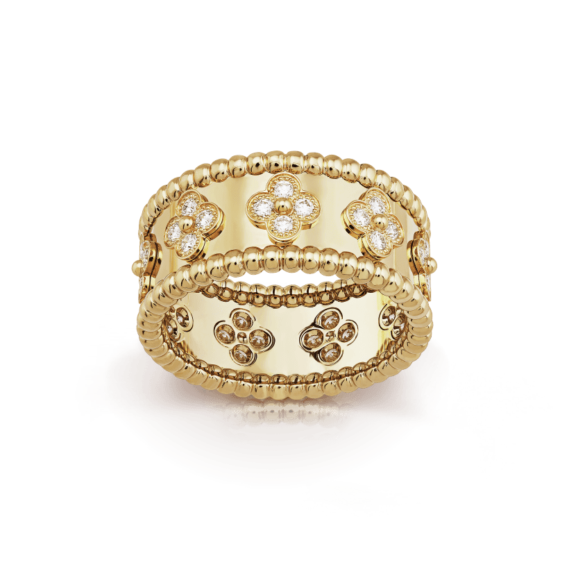 18K Van Cleef & Arpels Yellow Gold Perlee Clovers Ring