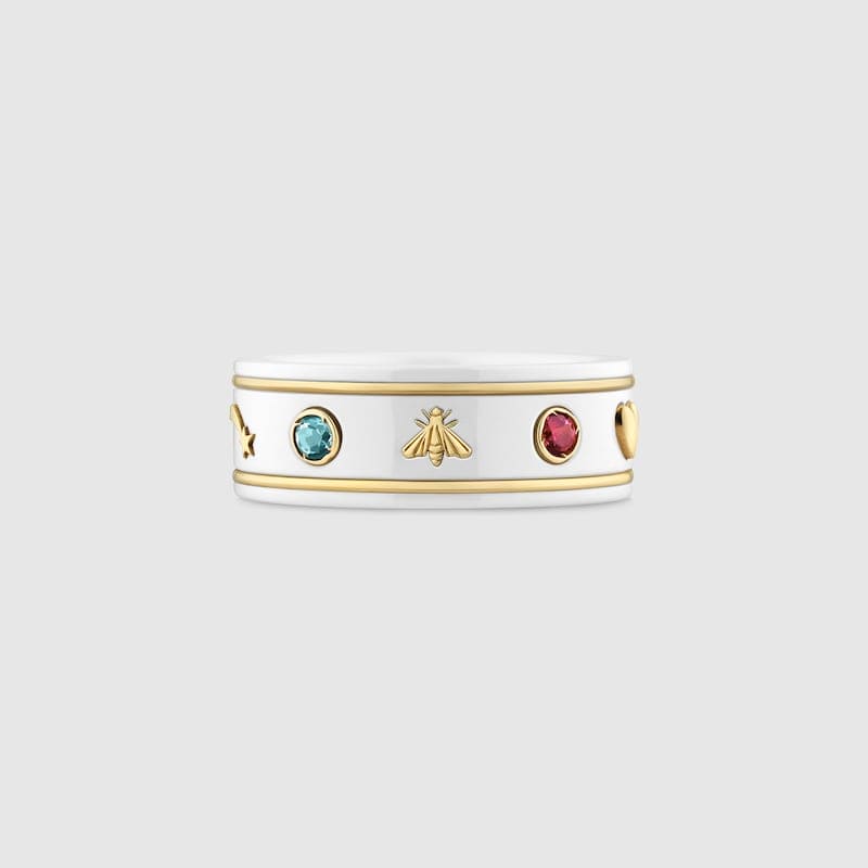 18K Gucci Icon With Gemstones White Zirconia Ring