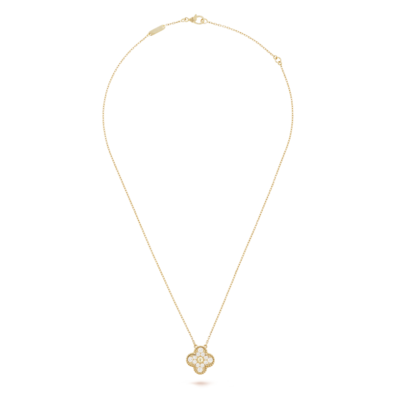 18K Van Cleef & Arpels Sweet Alhambra Diamond Clover Necklace