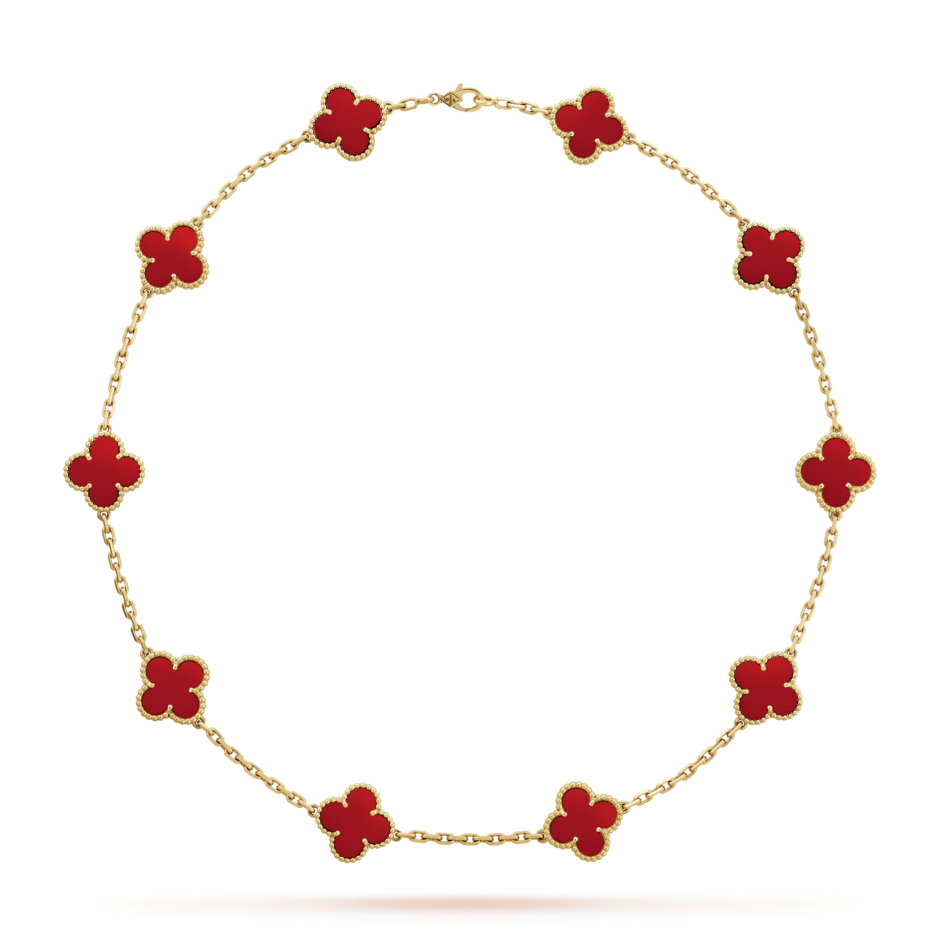 18K Van Cleef & Arpels Vintage Alhambra Carnelian 10 Motifs Necklace