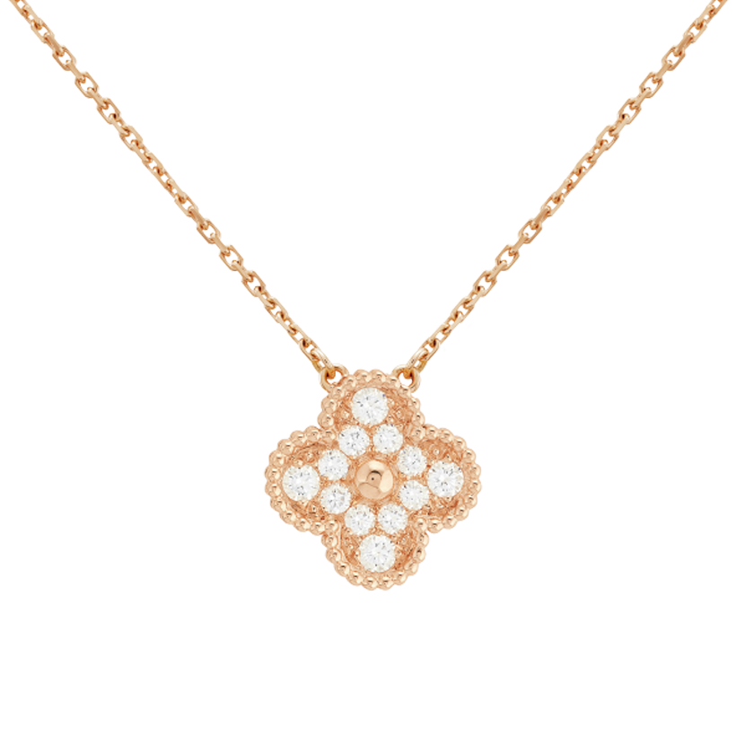 18K Van Cleef & Arpels Rose Gold Sweet Alhambra Diamond Necklace