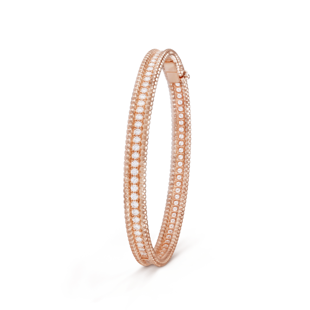18K Van Cleef & Arpels Rose Gold Perlee Diamonds One Row Bracelet