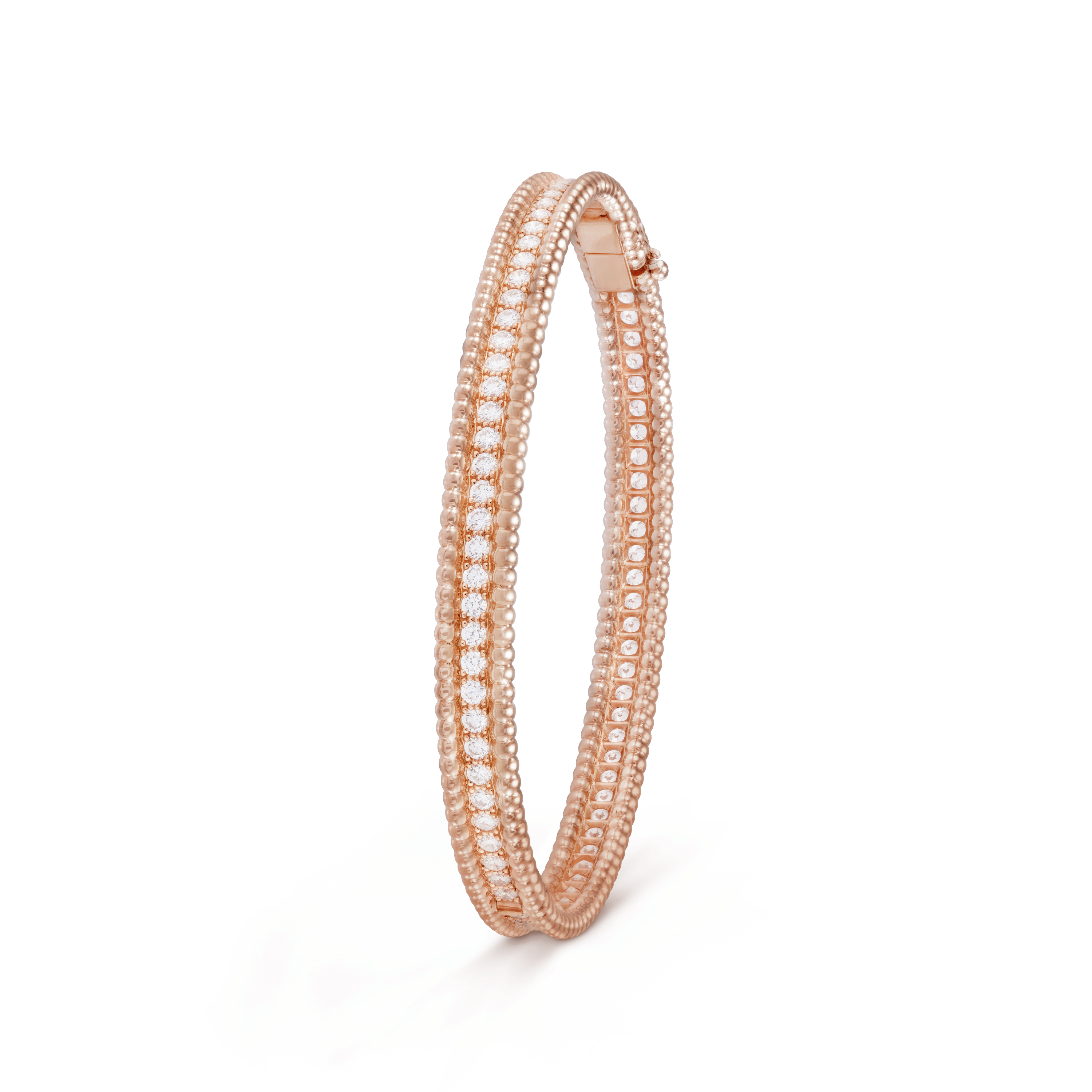 18K Van Cleef & Arpels Rose Gold Perlee Diamonds One Row Bracelet