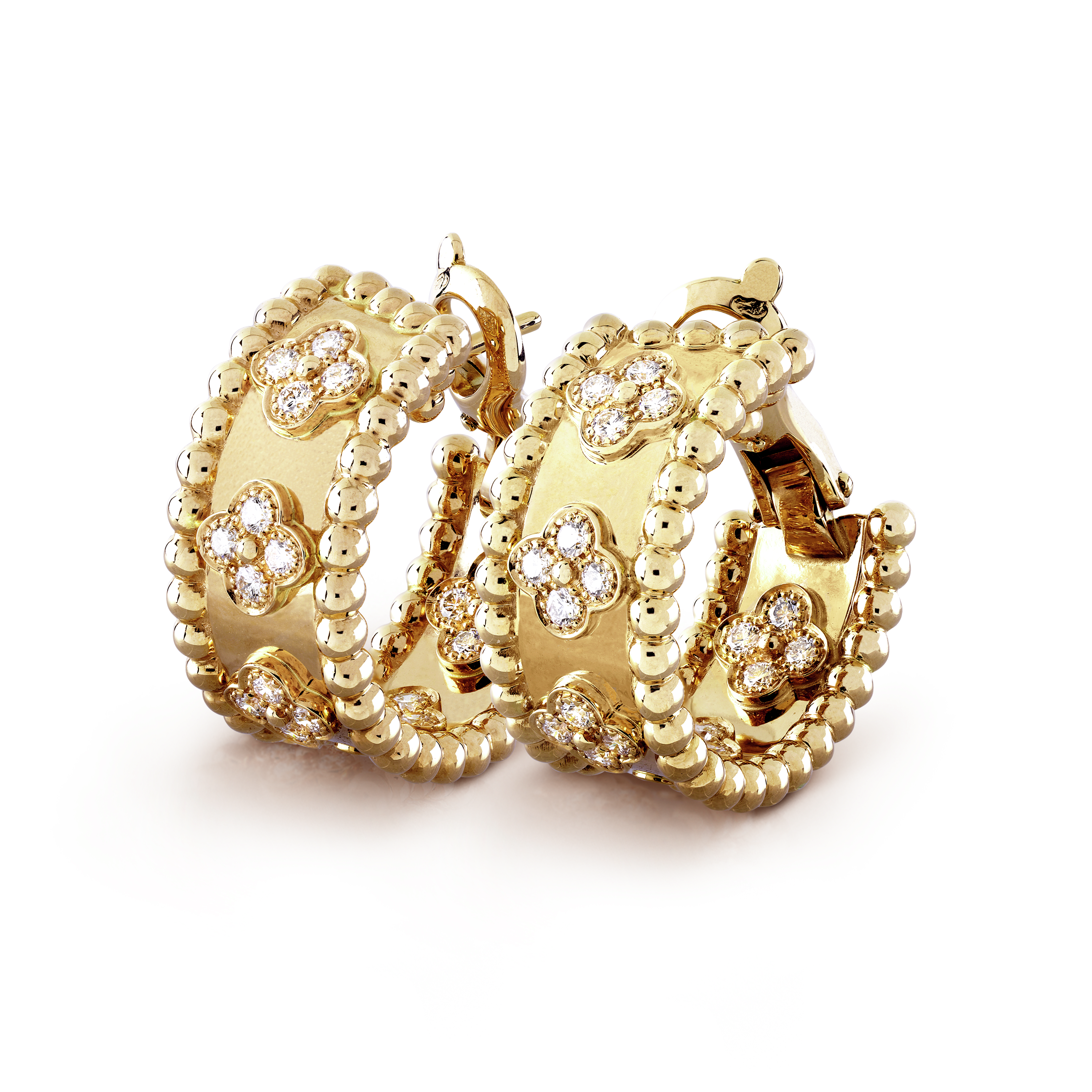 18K Van Cleef & Arpels Yellow Gold Perlee Clovers Hoop Earrings