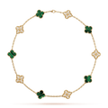 18K Van Cleef & Arpels Vintage Alhambra Malachite Diamonds 10 Motifs Necklace