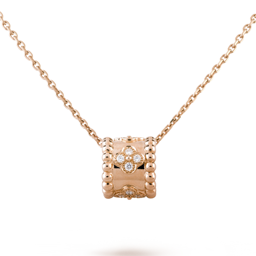 18K Van Cleef & Arpels Rose Gold Perlee Clovers Pendant Necklace