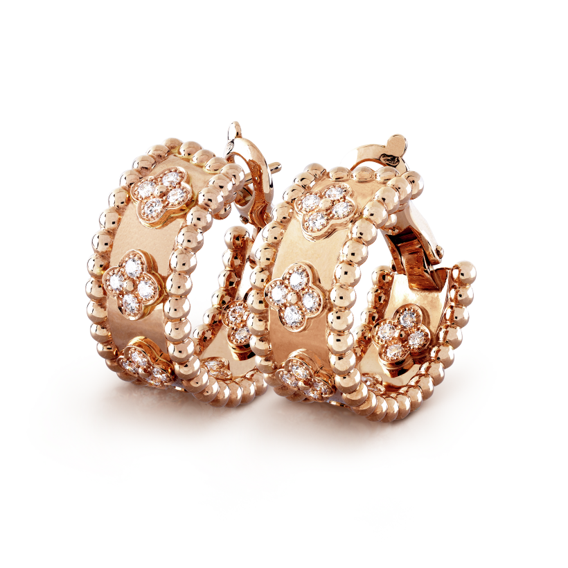 18K Van Cleef & Arpels Rose Gold Perlee Clovers Hoop Earrings