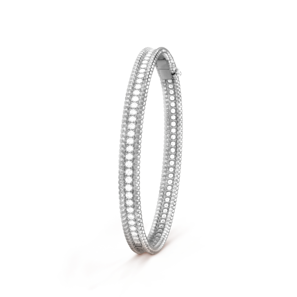 18K Van Cleef & Arpels White Gold Perlee Diamonds One Row Bracelet