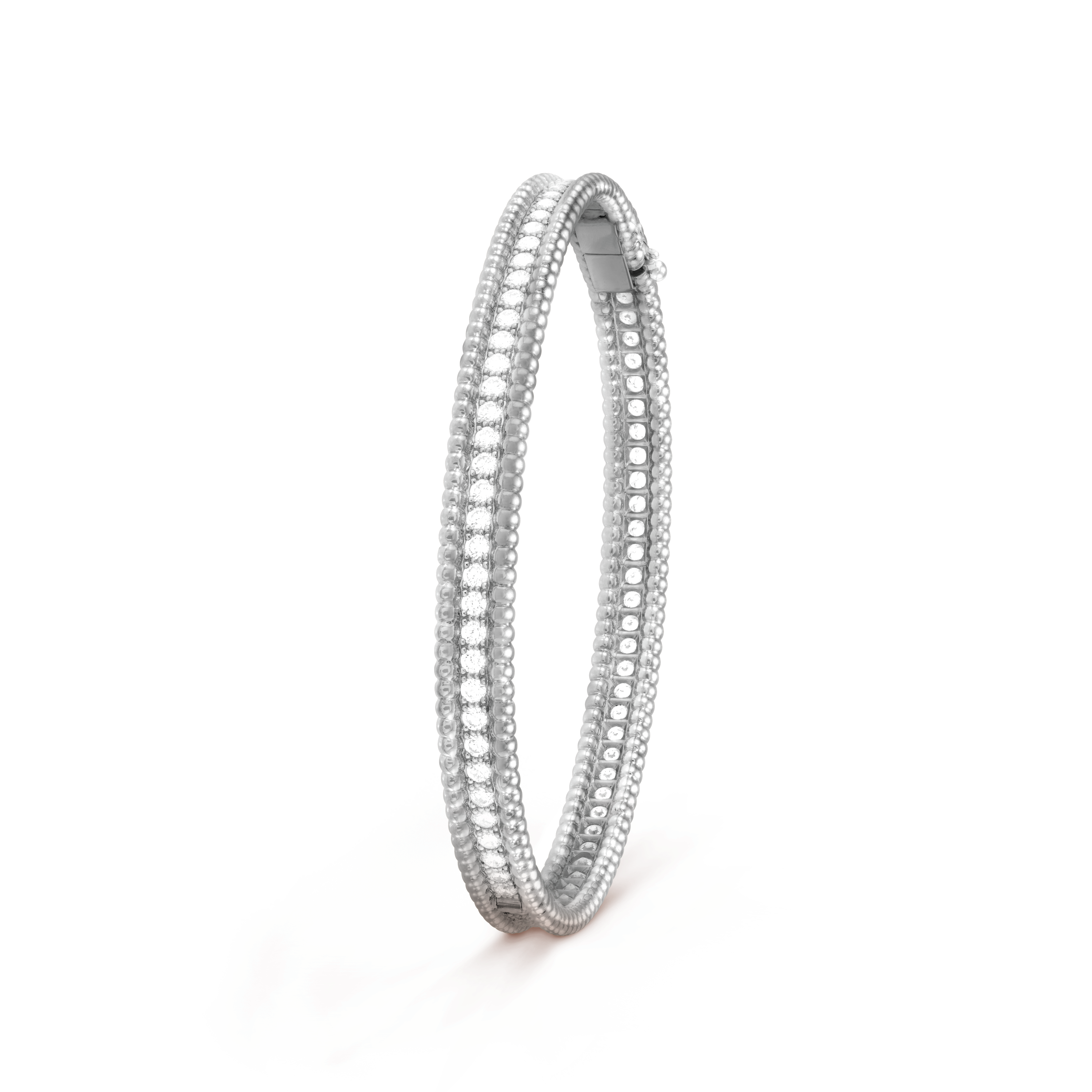 18K Van Cleef & Arpels White Gold Perlee Diamonds One Row Bracelet