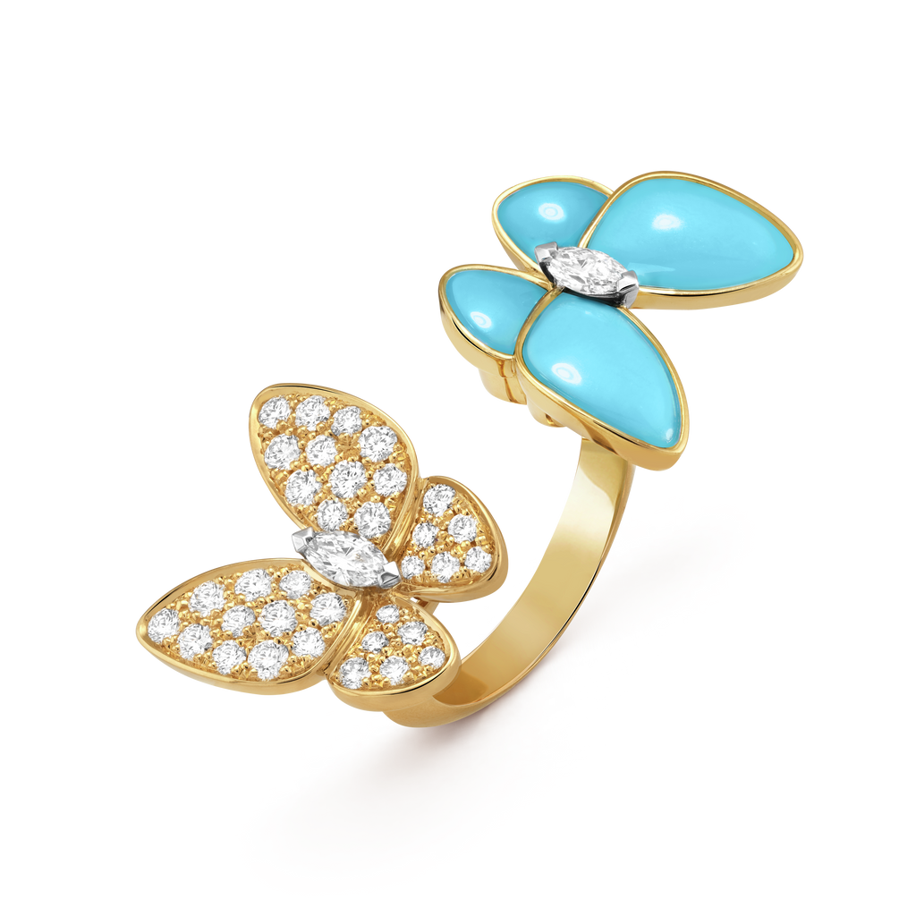 18K Van Cleef & Arpels Two Butterfly Between the Finger Turquoise Ring