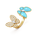 18K Van Cleef & Arpels Two Butterfly Between the Finger Turquoise Ring