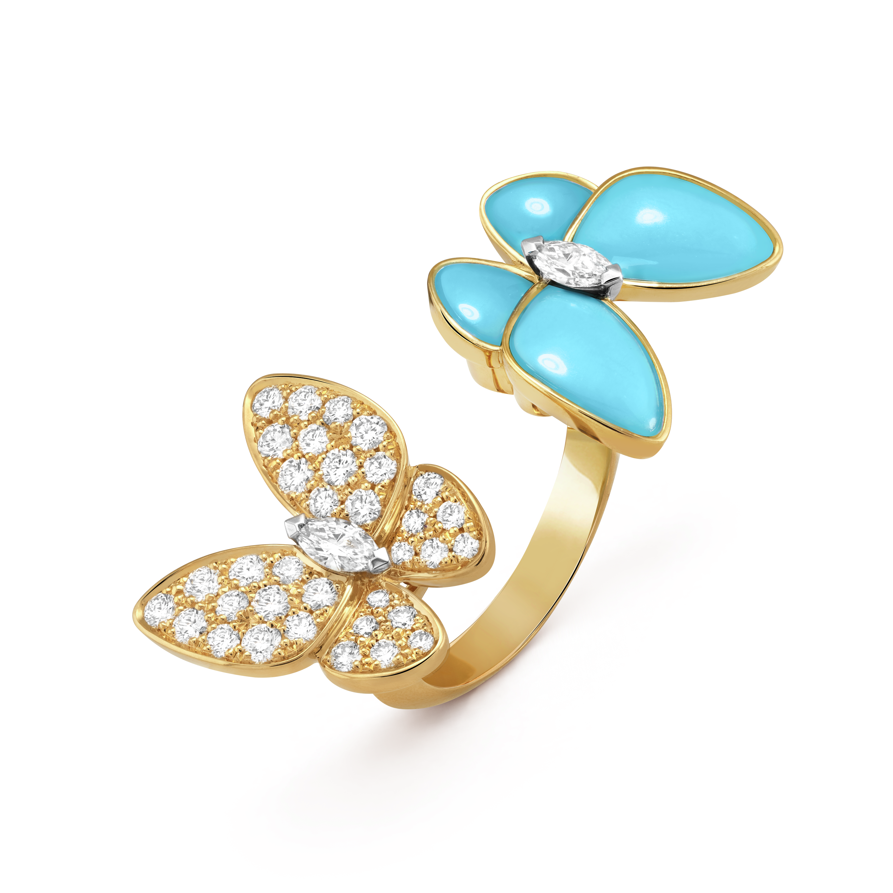 18K Van Cleef & Arpels Two Butterfly Between the Finger Turquoise Ring