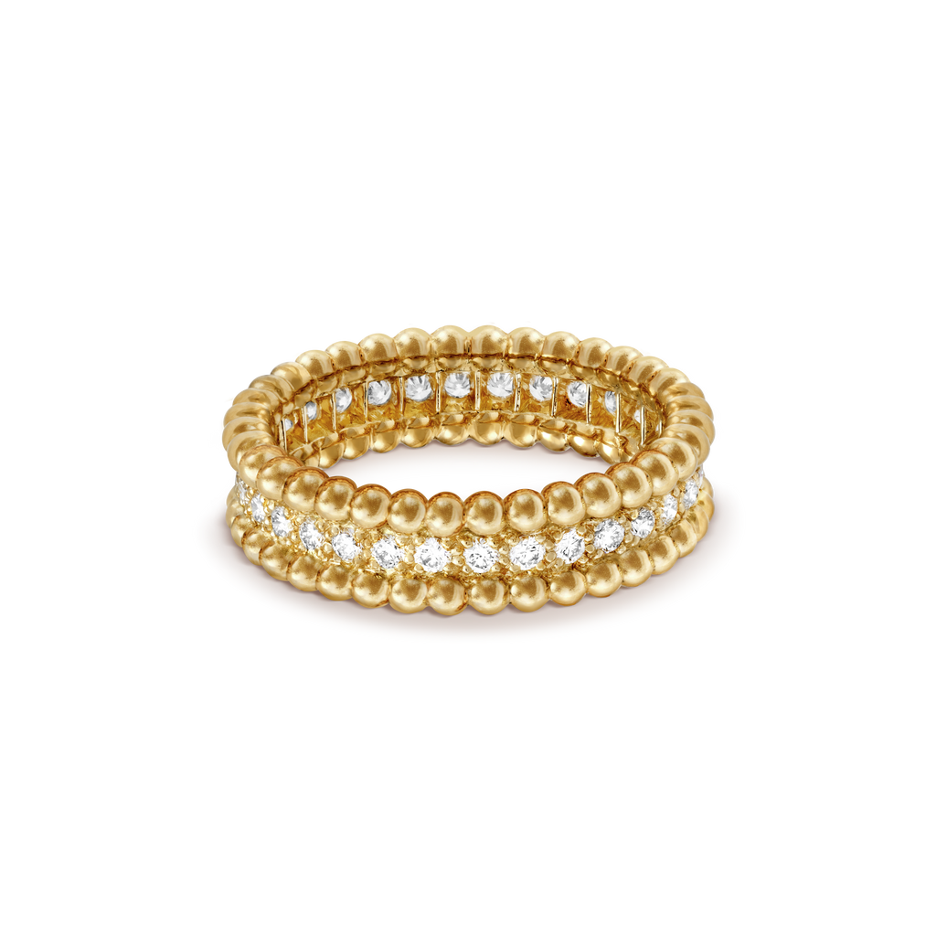 18K Van Cleef & Arpels Yellow Gold Perlee Diamonds Ring