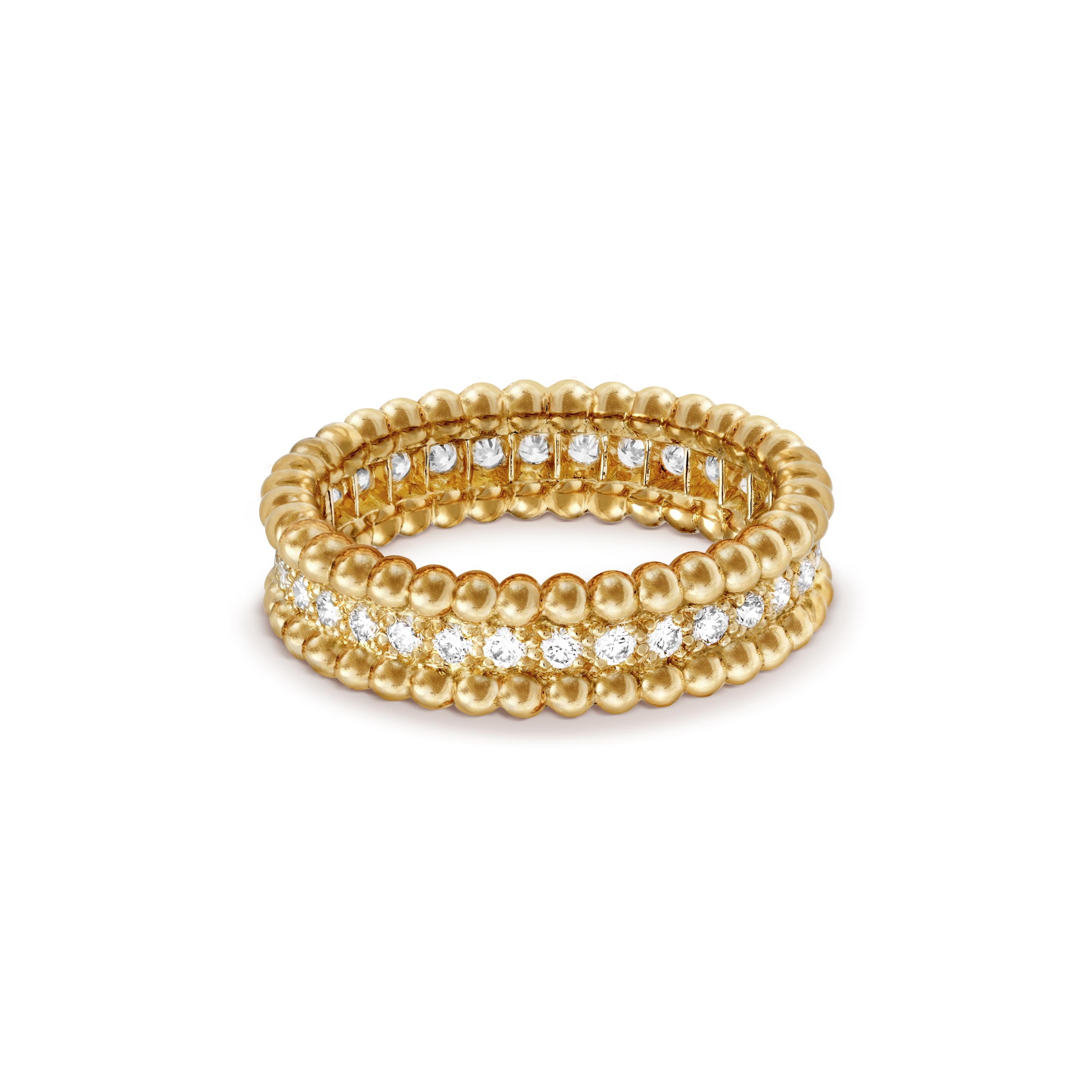 18K Van Cleef & Arpels Yellow Gold Perlee Diamonds Ring