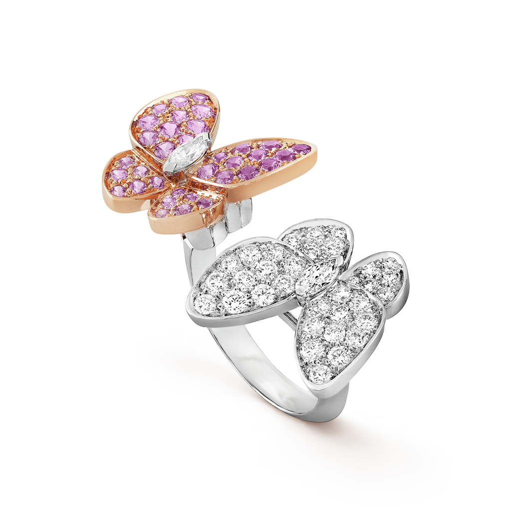 18K Van Cleef & Arpels Two Butterfly Between the Finger Sapphire Ring