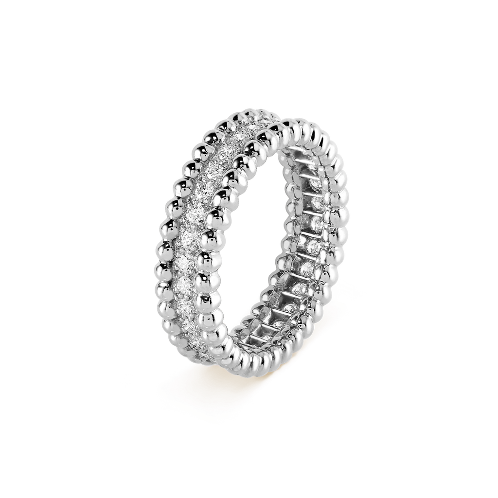 18K Van Cleef & Arpels White Gold Perlee Diamonds Ring