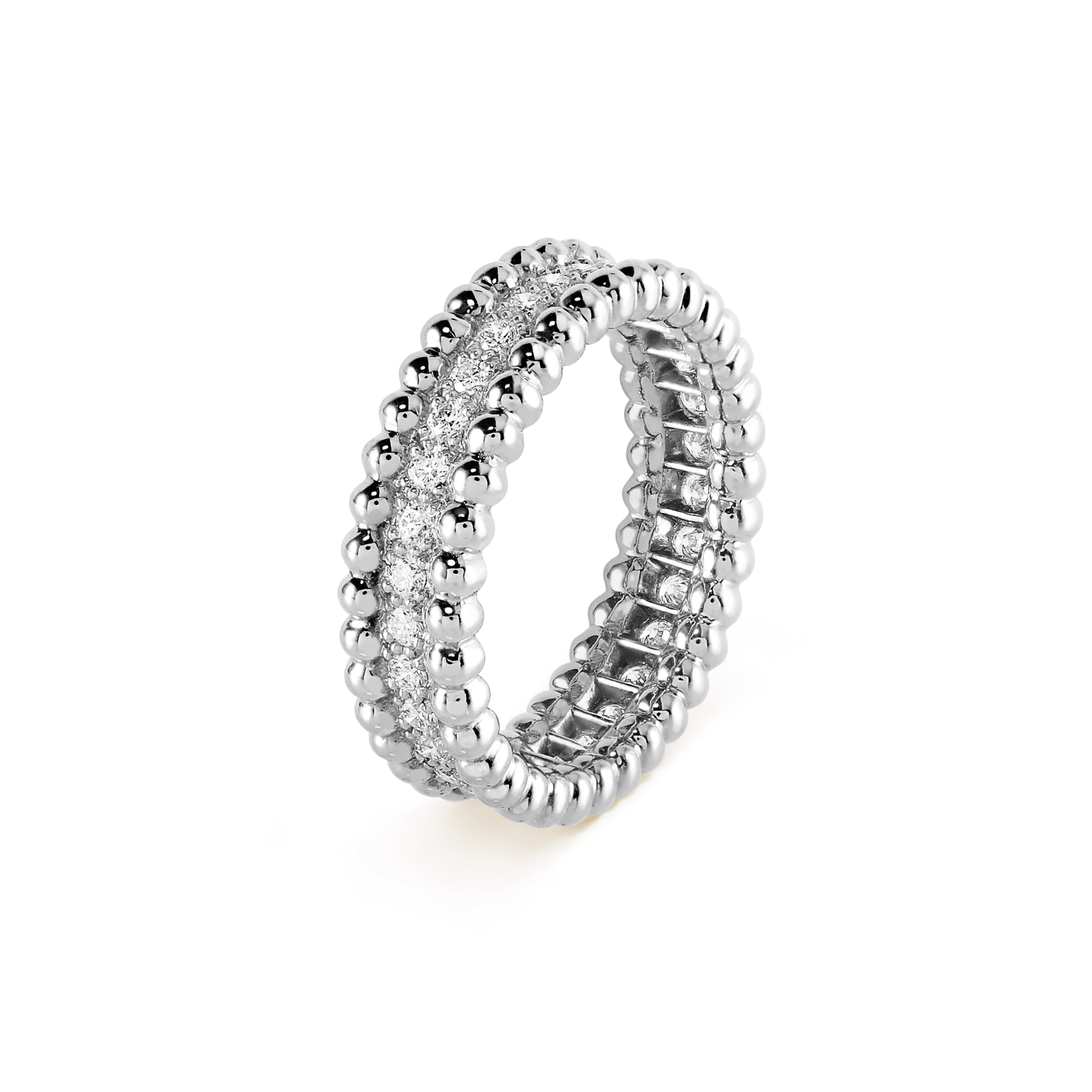 18K Van Cleef & Arpels White Gold Perlee Diamonds Ring