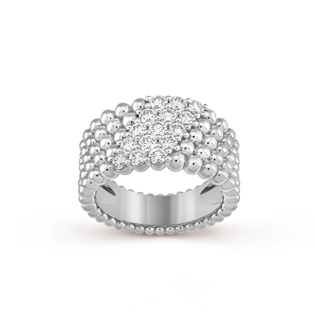 18K Van Cleef & Arpels Perlee Diamonds Five Rows Ring