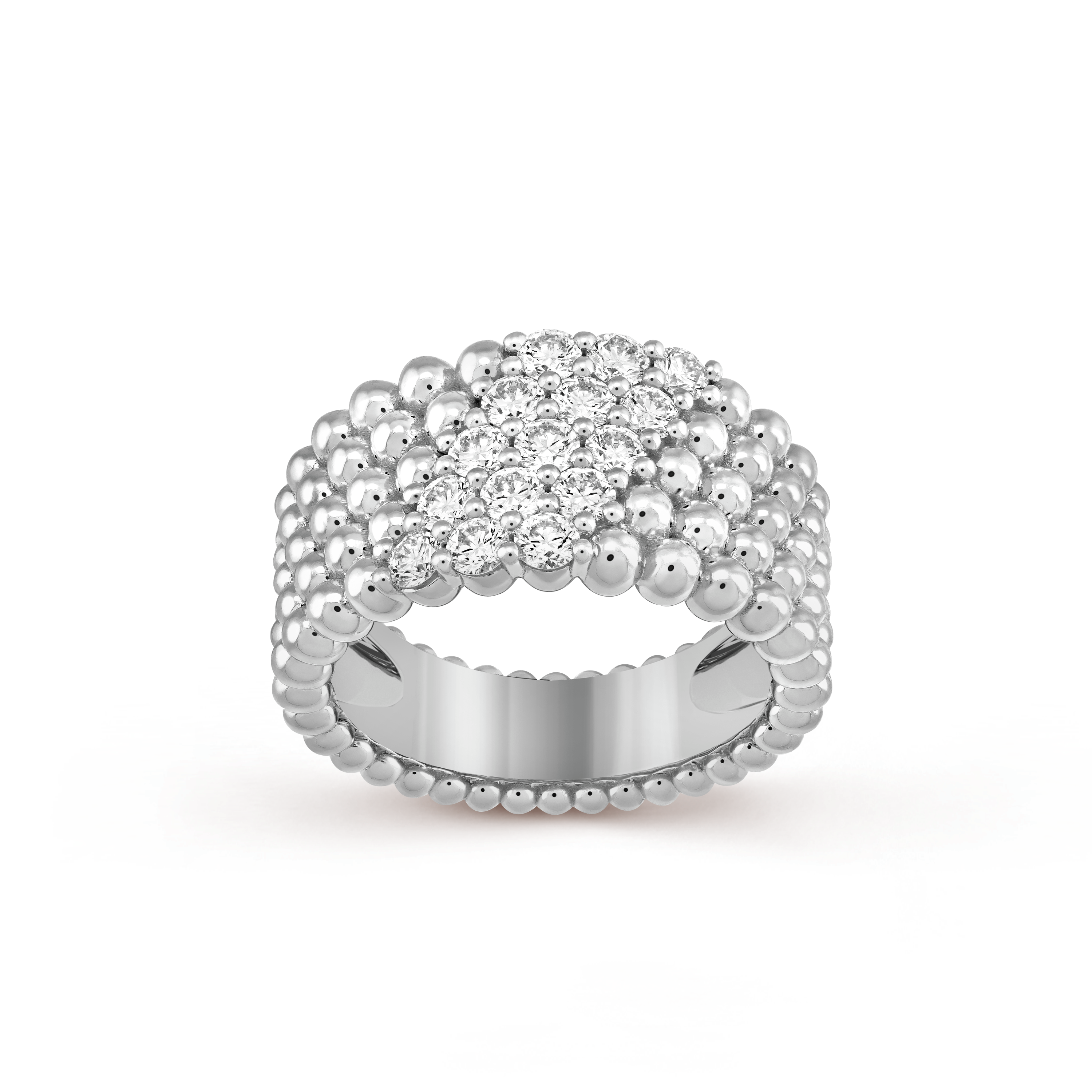 18K Van Cleef & Arpels Perlee Diamonds Five Rows Ring