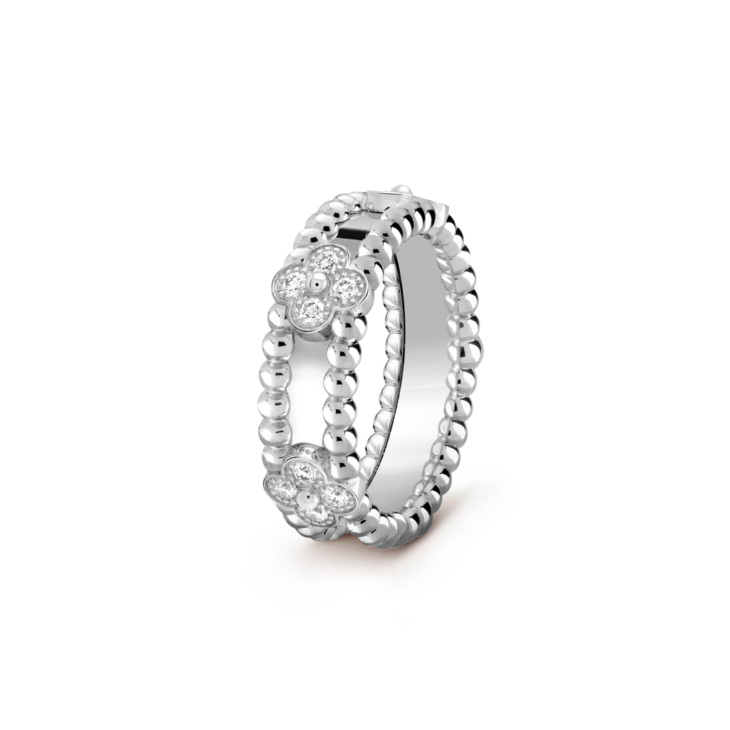 18K Van Cleef & Arpels White Gold Perlee Clovers Ring