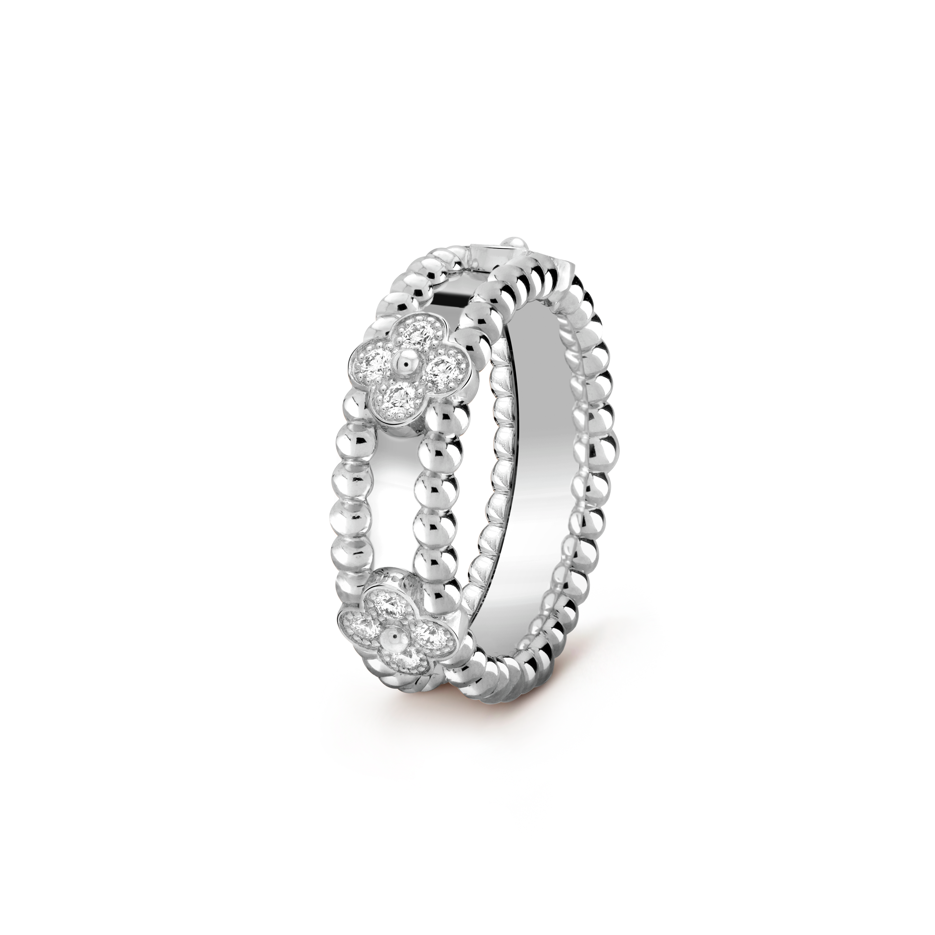 18K Van Cleef & Arpels White Gold Perlee Clovers Ring