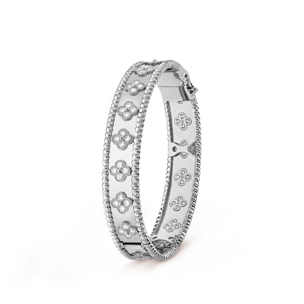 18K Van Cleef & Arpels White Gold Perlee Clovers Bracelet