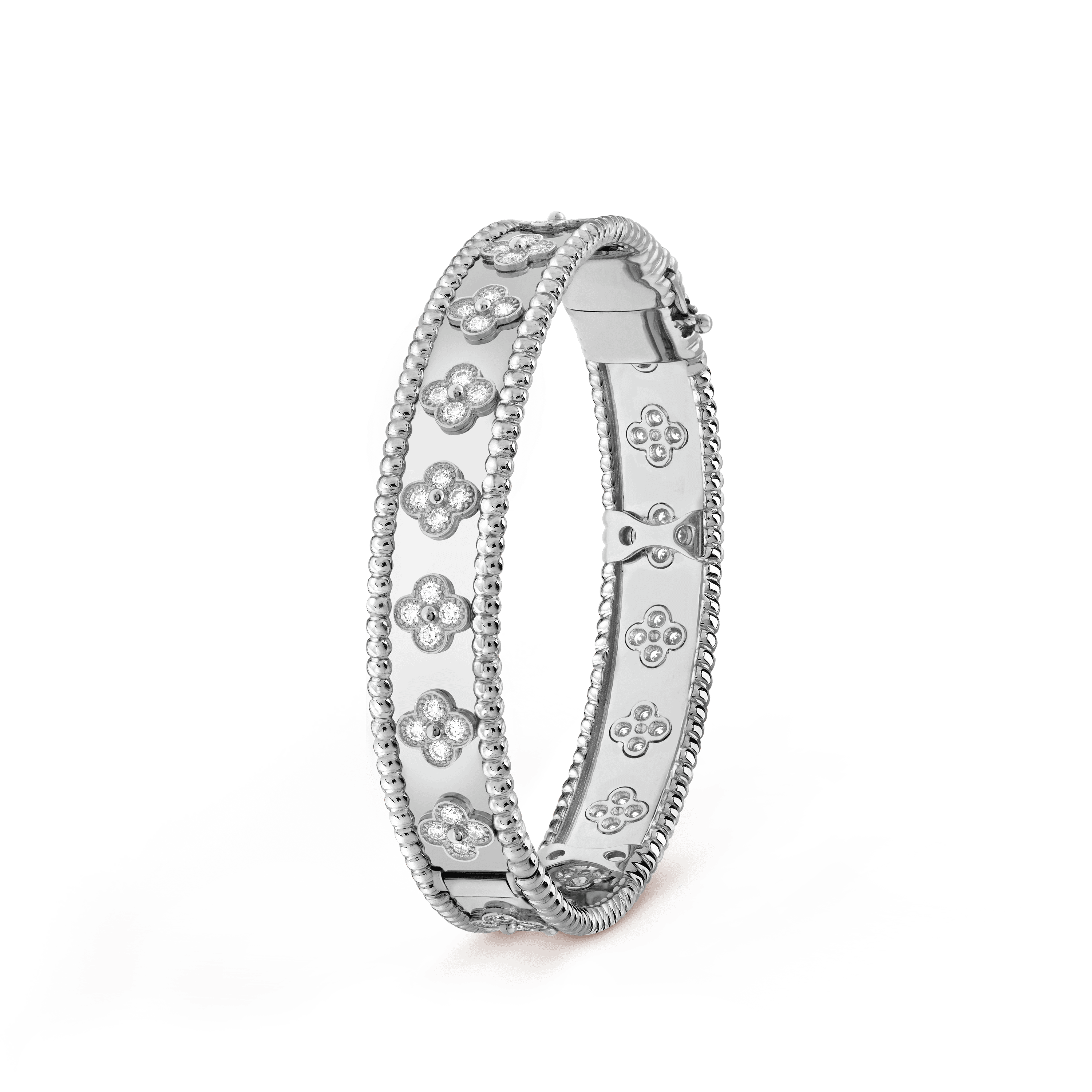 18K Van Cleef & Arpels White Gold Perlee Clovers Bracelet