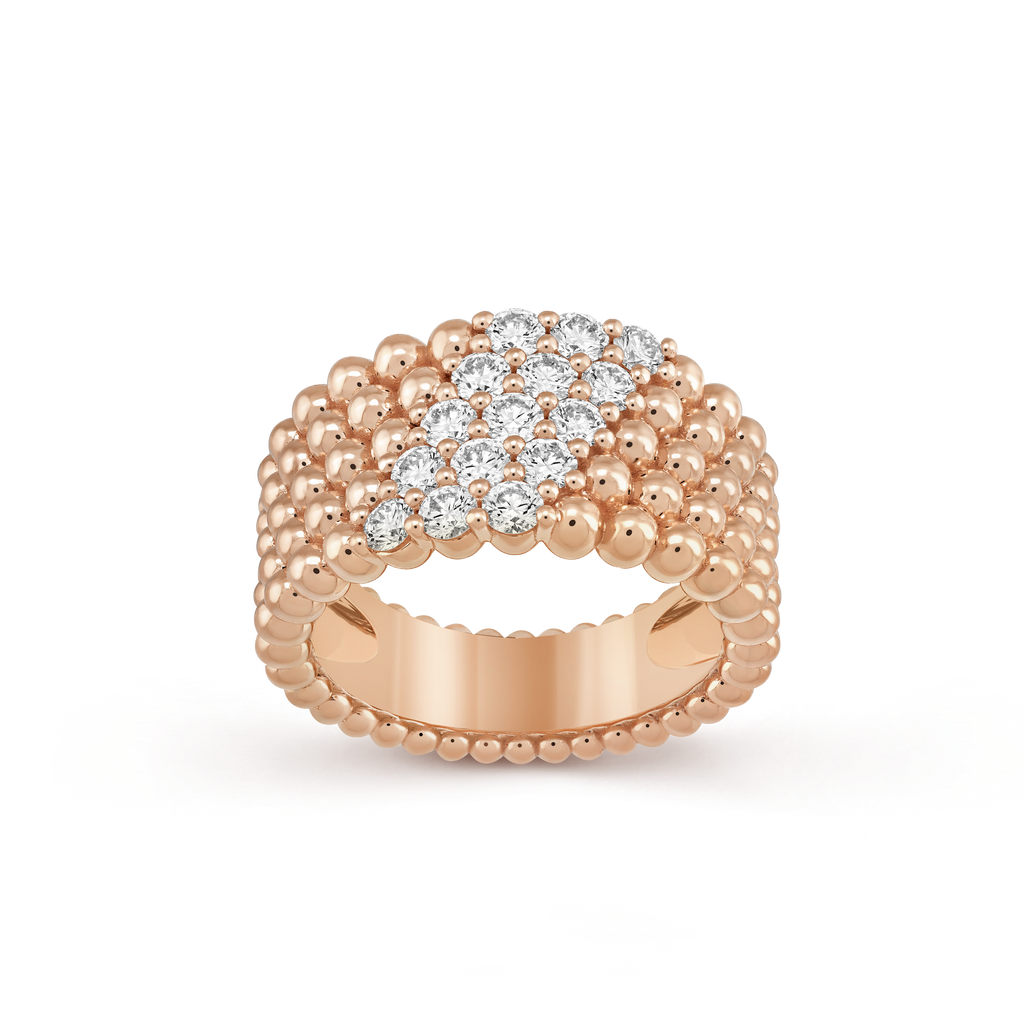 18K Van Cleef & Arpels Perlee Diamonds Five Rows Ring