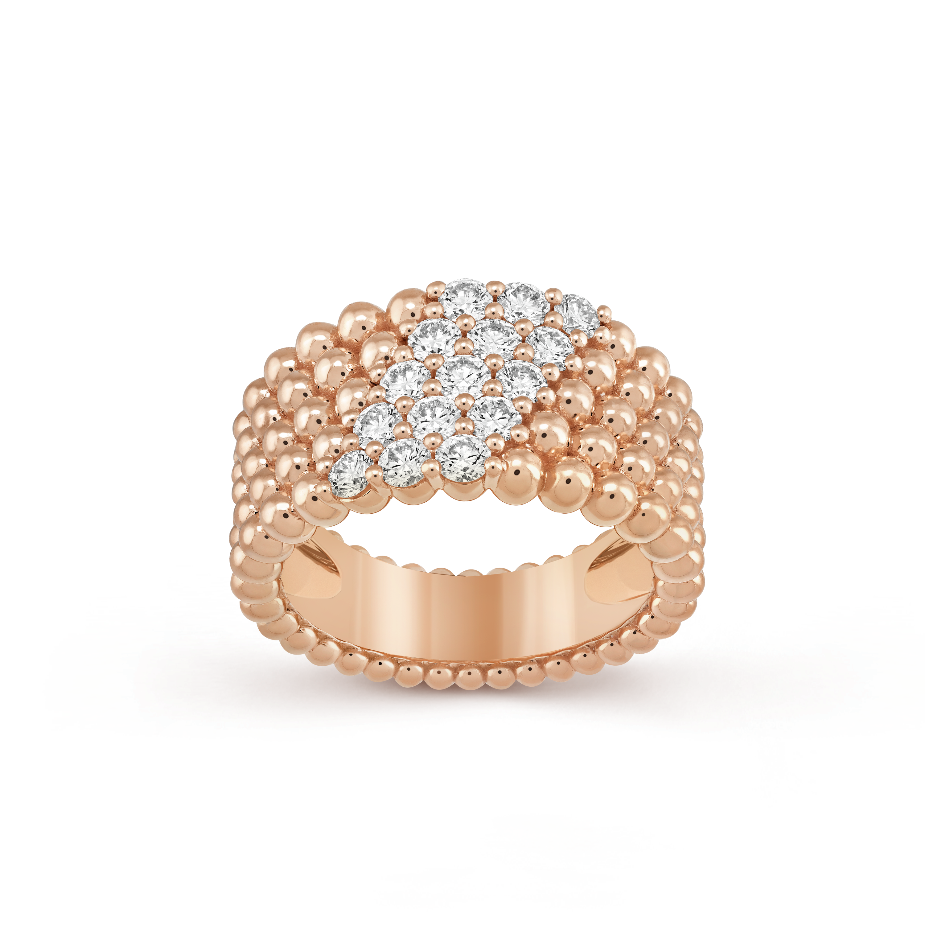 18K Van Cleef & Arpels Perlee Diamonds Five Rows Ring