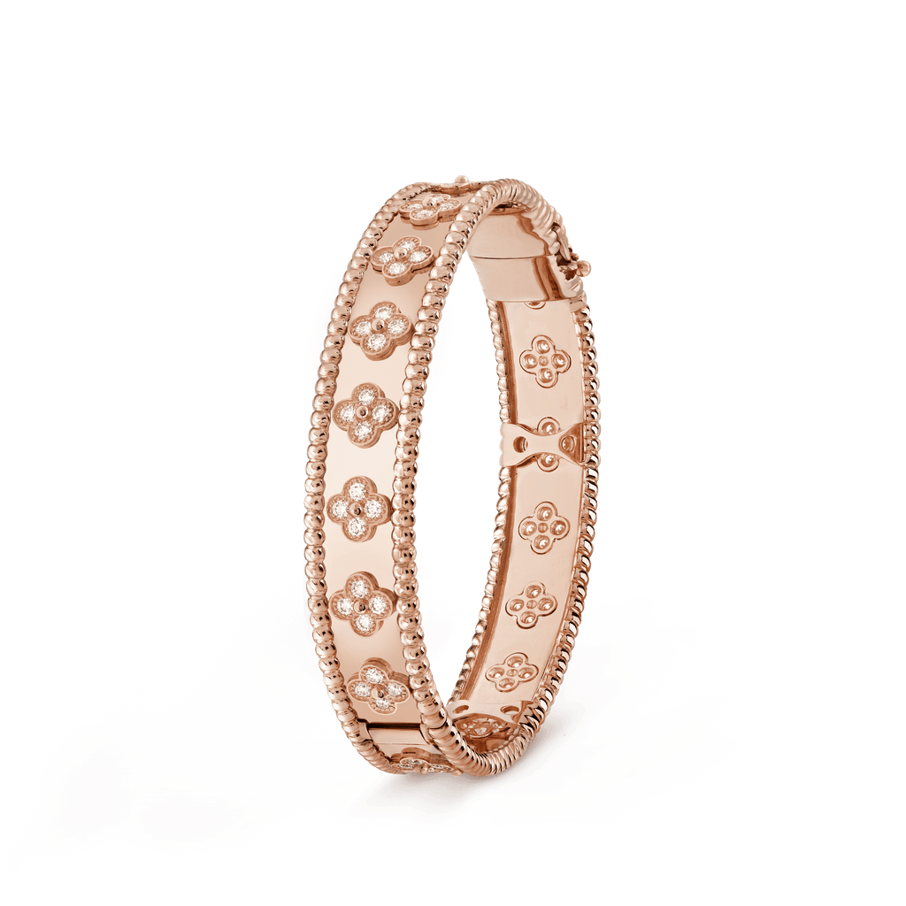 18K Van Cleef & Arpels Rose Gold Perlee Clovers Bracelet