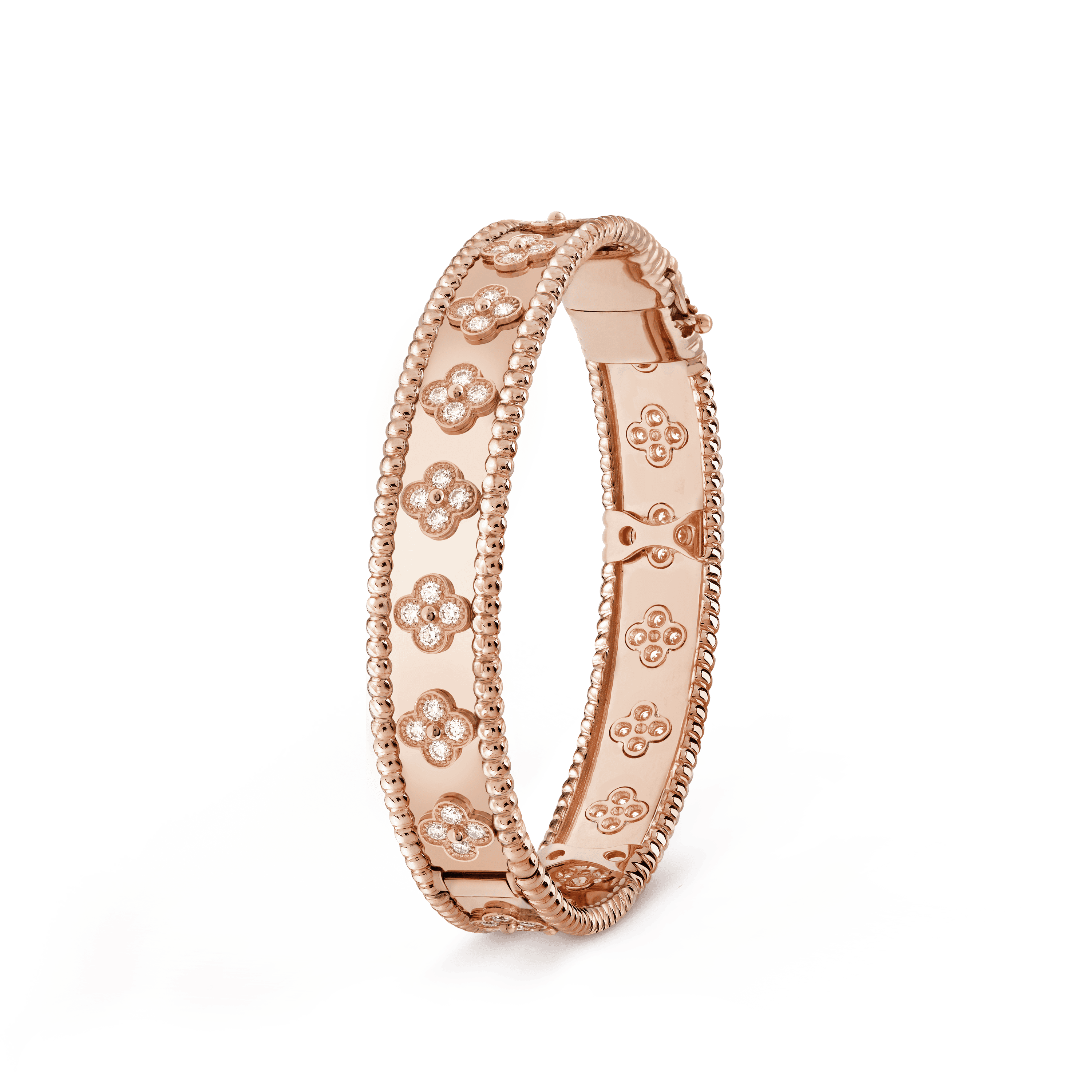 18K Van Cleef & Arpels Rose Gold Perlee Clovers Bracelet