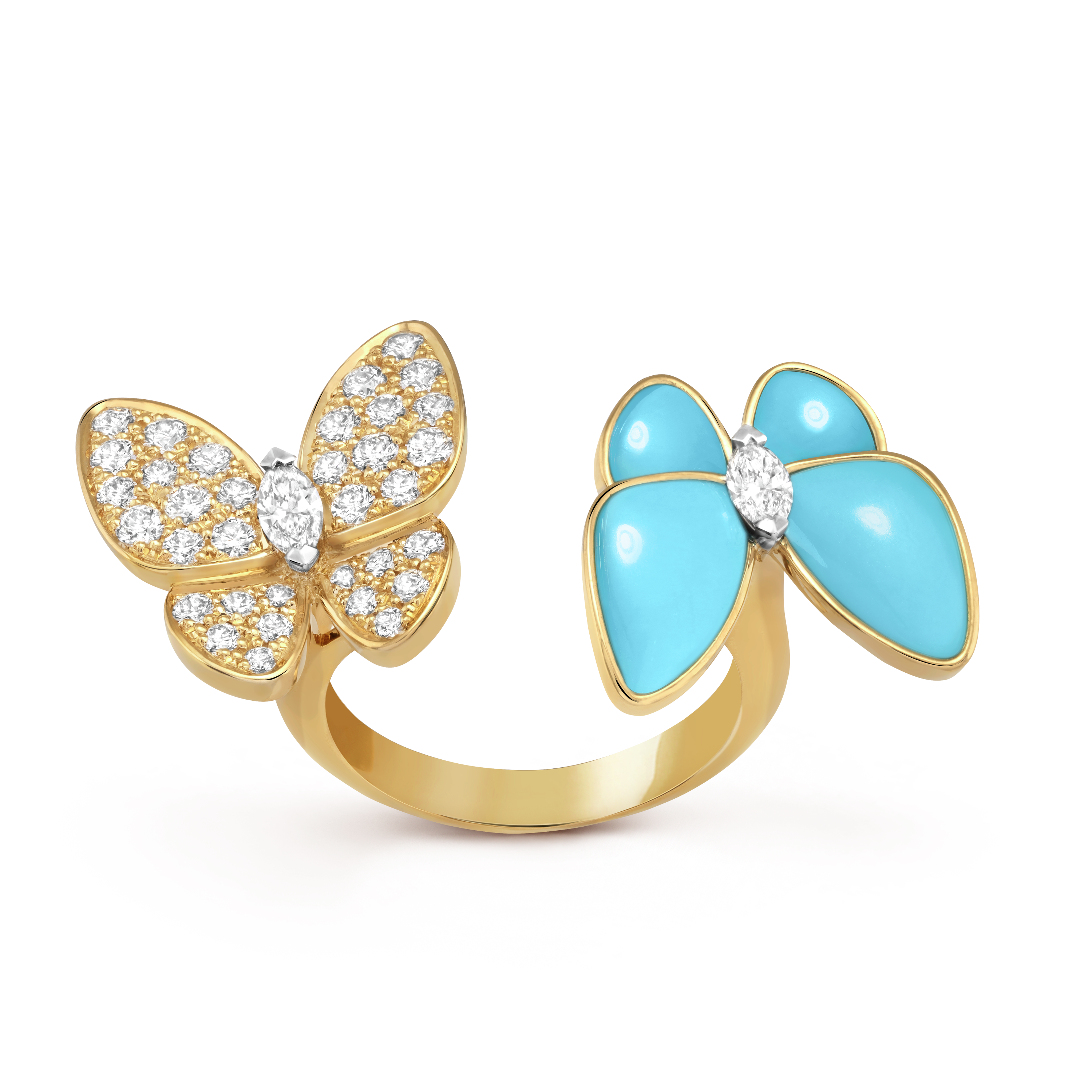 18K Van Cleef & Arpels Two Butterfly Between the Finger Turquoise Ring