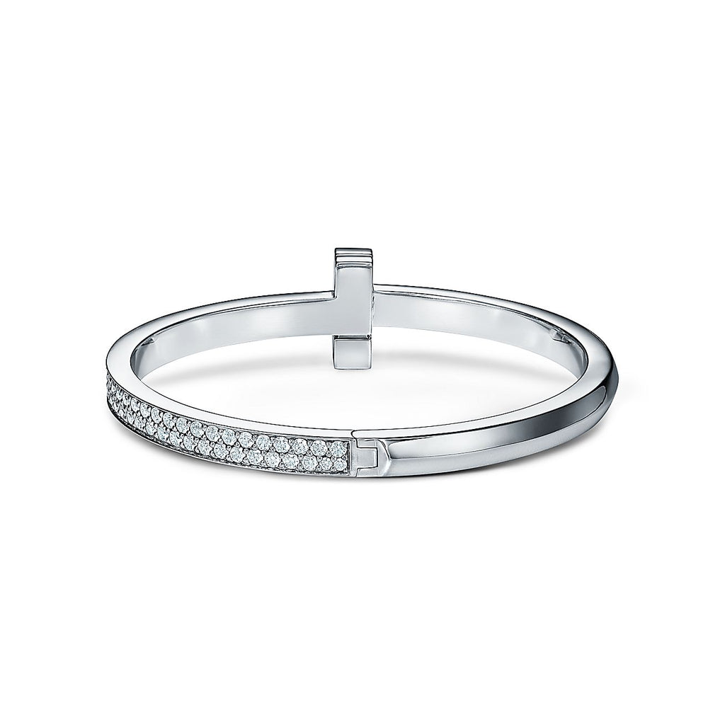 18K Tiffany Wide Diamond Hinged Bracelet